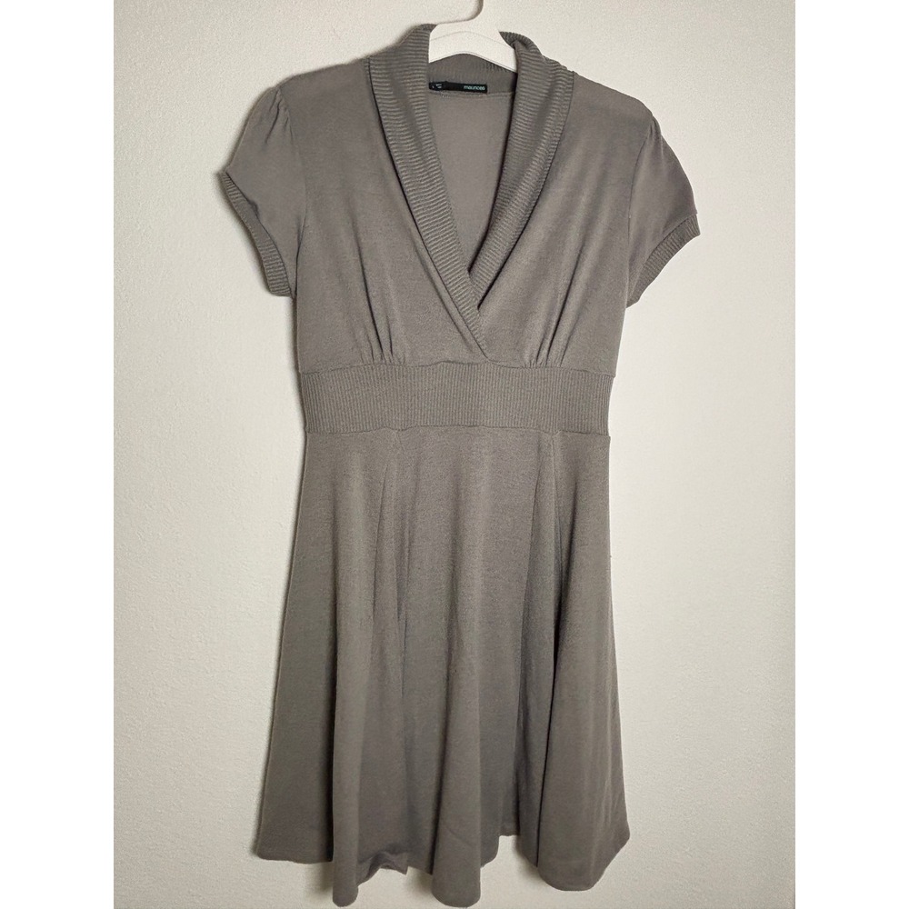 Maurices Womens Gray Ribbed V-Neck Empire Waist Short Sleeve Sweater Dress‎ L